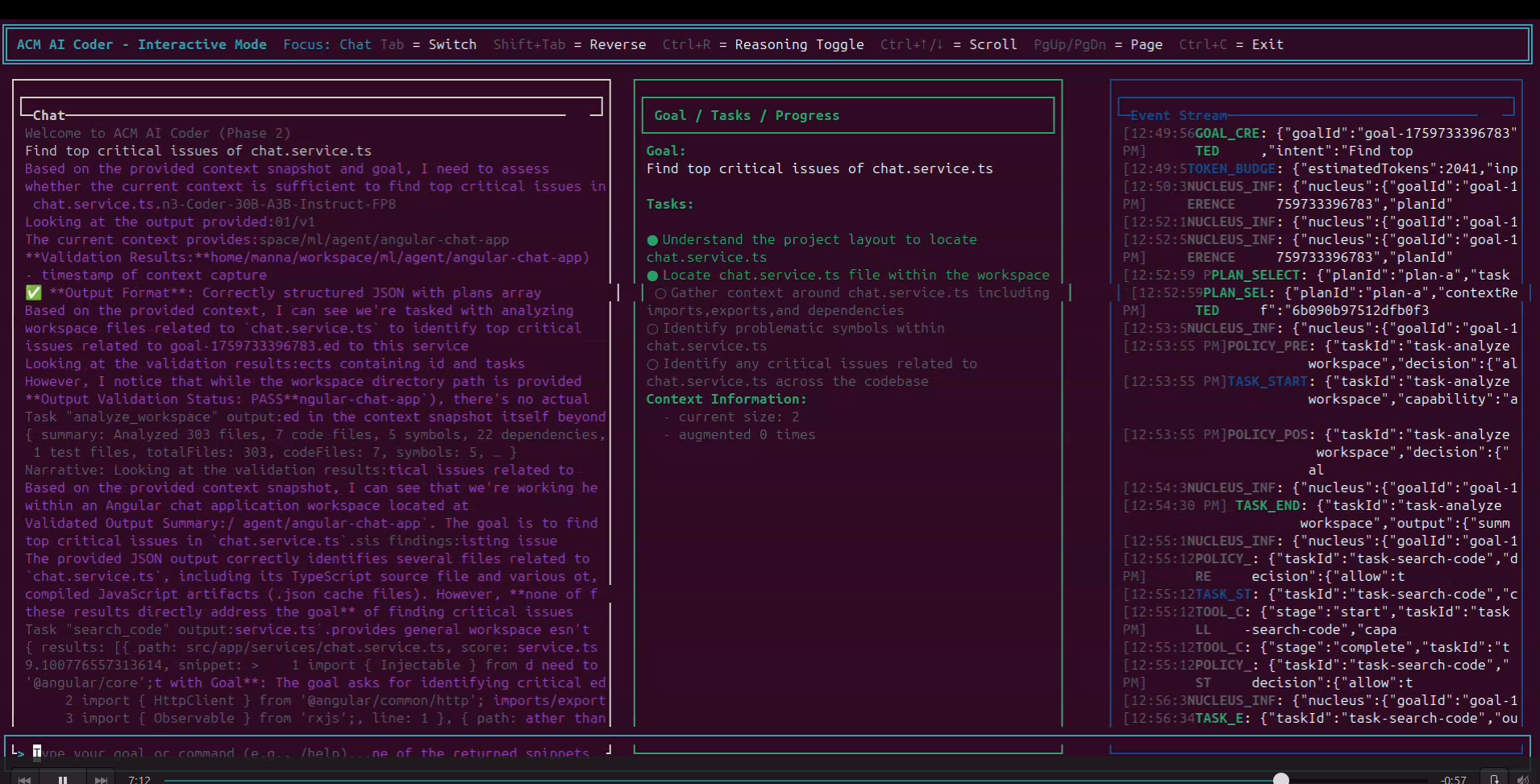 Screenshot of the ACM AI Coder terminal experience